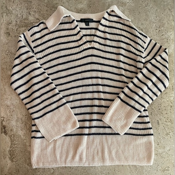 ☀️50% Off! Summer Sale☀️ J.CREW Loose Knit Striped Cotton Polo Sweater - Picture 2 of 7